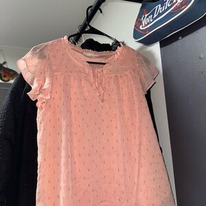 LC Lauren Conrad Blush Pink Ruffle Sleeve Blouse with Metallic Dots